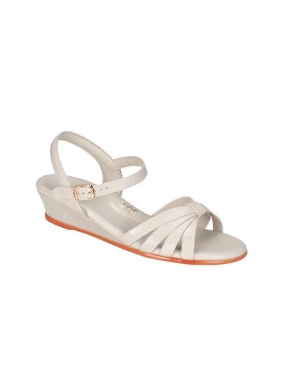 SAS Women's Strippy-P Sandal bone Patent Leather Low Wedge Sandal NWT 11 M